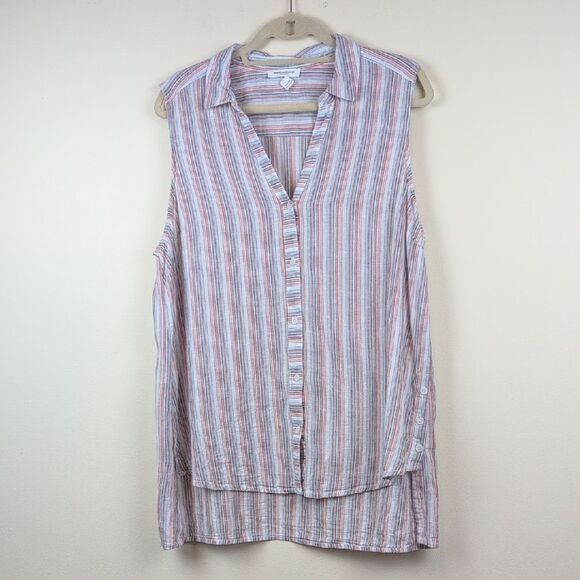 Beachlunchlounge Mixed Stripes Sleeveless Button-Up High Low Hem Top Size XL - Picture 9 of 9